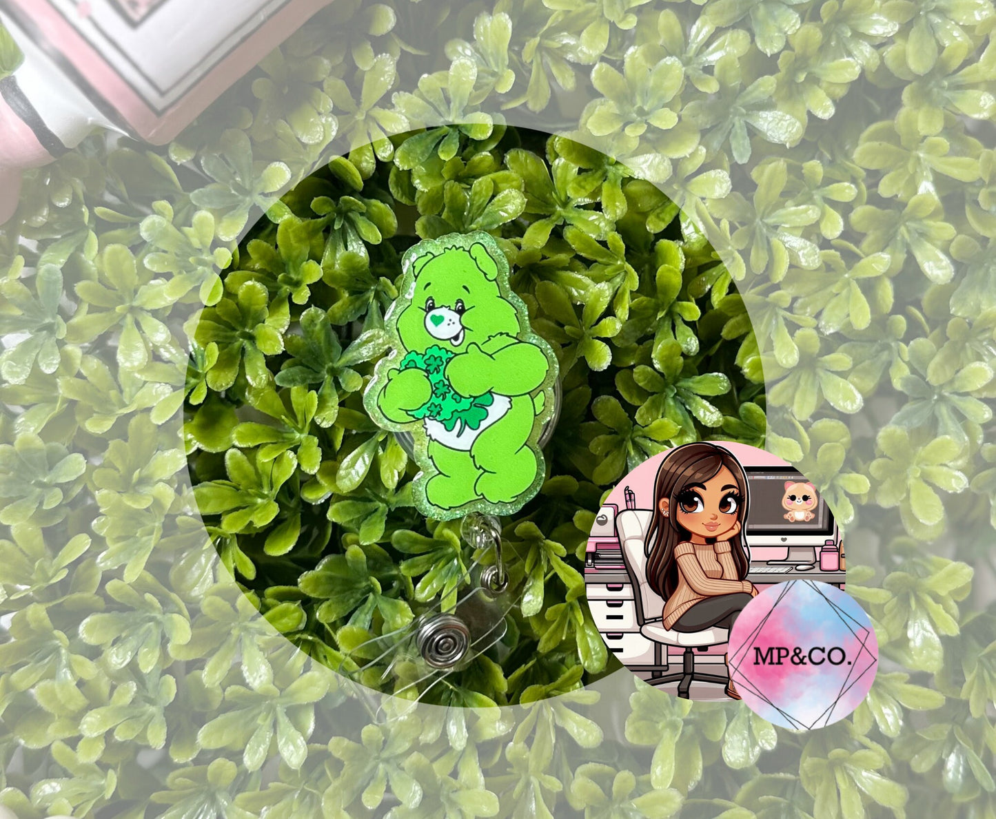 Lucky green bear badge reel/ bear badge reels character/ medical badge reel / nurse badge reel / teacher badge reels