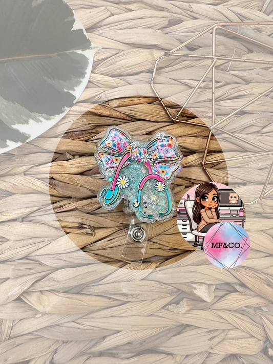 Floral Bow Stethoscope Badge Reel