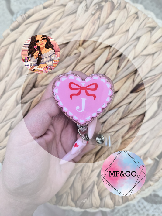 Coquette Heart W/Bow Badge