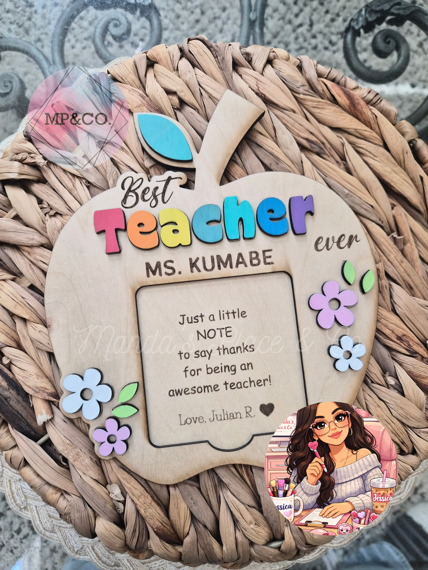 Best Teacher Sticky Note Hokder / Wood pieces